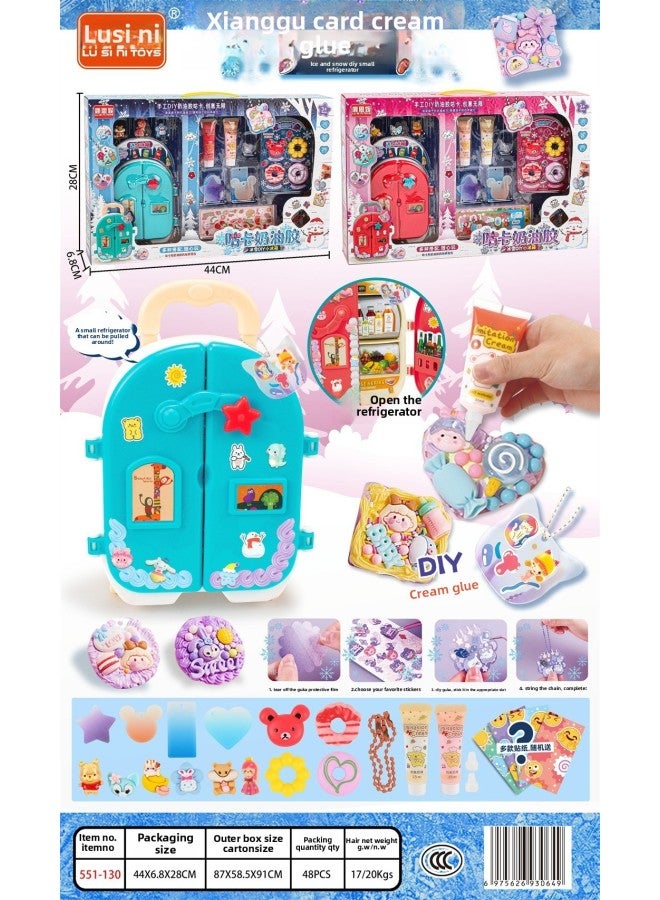 Children's Simulation Kitchen Play House Cashier Toy Girl Doll Set Gift Box Stall Wholesale-Color:551-130 Cream Gel Mini Refrigerator (Two Color Mixed Hair) - Image 1