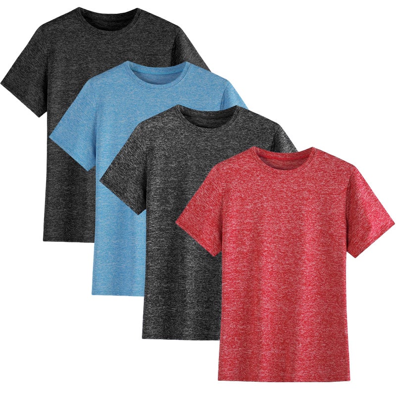 Phedrew 4 Pack Youth Boys Kids T Shirts Quick Dry Short Sleeve Moisture Wicking Tee Shirts Athletic Tops (Age 5-18Y) - Image 1