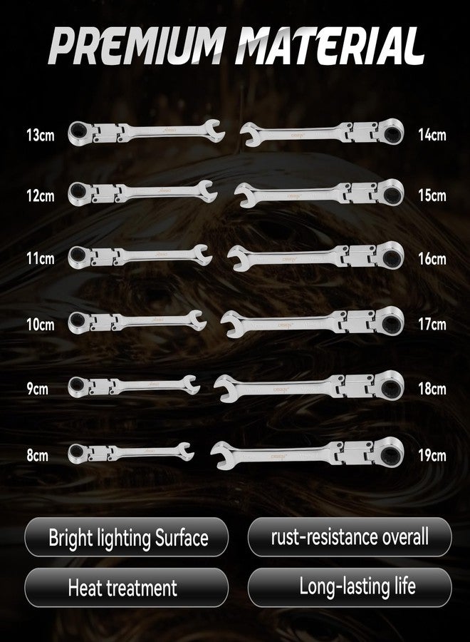 ديزن مجموعة مفاتيح ربط DISEN مكونة من 12 قطعة، برأس مرن، ومفاصل مزدوجة ممتدة، ومجموعات مفاتيح مترية طويلة من 8 إلى 19 مم، ومجموعة مفاتيح ربط مفتوحة الطرف ومرنة مع علبة، 72 سنًا، مصنوعة من فولاذ الكروم والفاناديوم، 12 نقطة - Image 5