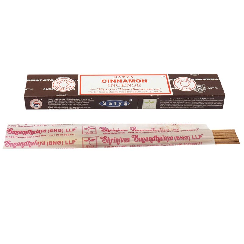 Satya Cinnamon Incense Sticks Agarbatti 180 Grams Box with Free Wooden Incense/agarbatti Stand with Brass Work | 12 Packs of 15 Grams Each in a Box | Export Quality - Image 3