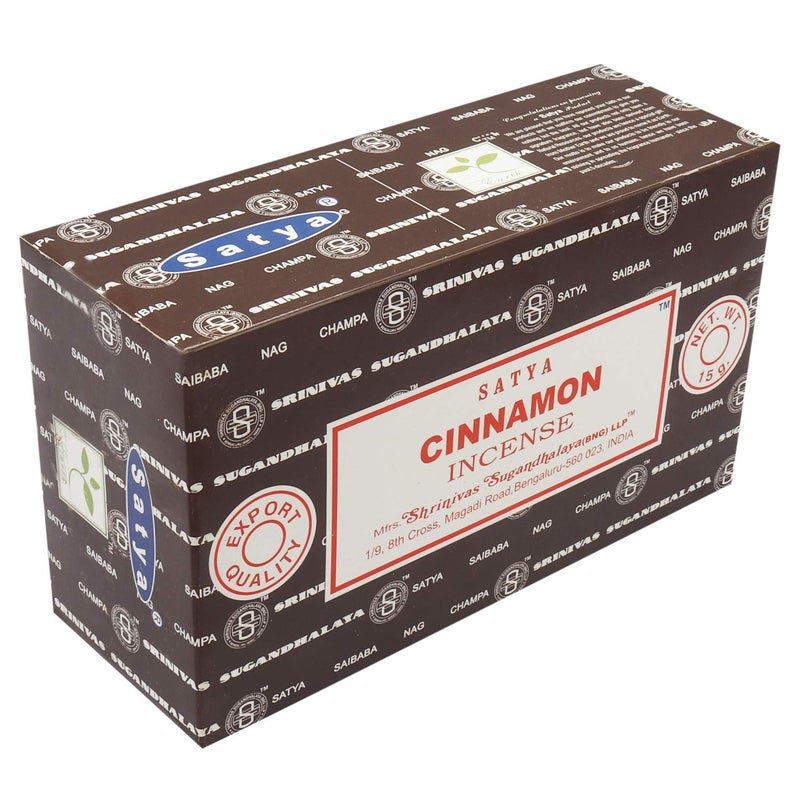 Satya Cinnamon Incense Sticks Agarbatti 180 Grams Box with Free Wooden Incense/agarbatti Stand with Brass Work | 12 Packs of 15 Grams Each in a Box | Export Quality - Image 2