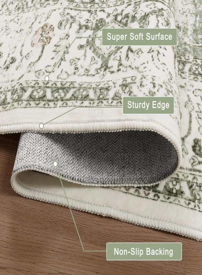 LIVEBOX Washable Runner 2x6 - Vintage Tribal Kitchen Rug, Long Entryway, Low-Pile for Bedroom, Non-Skid Soft Carpet Throw for Bathroom Laundry Room Hallway Sage - Image 5