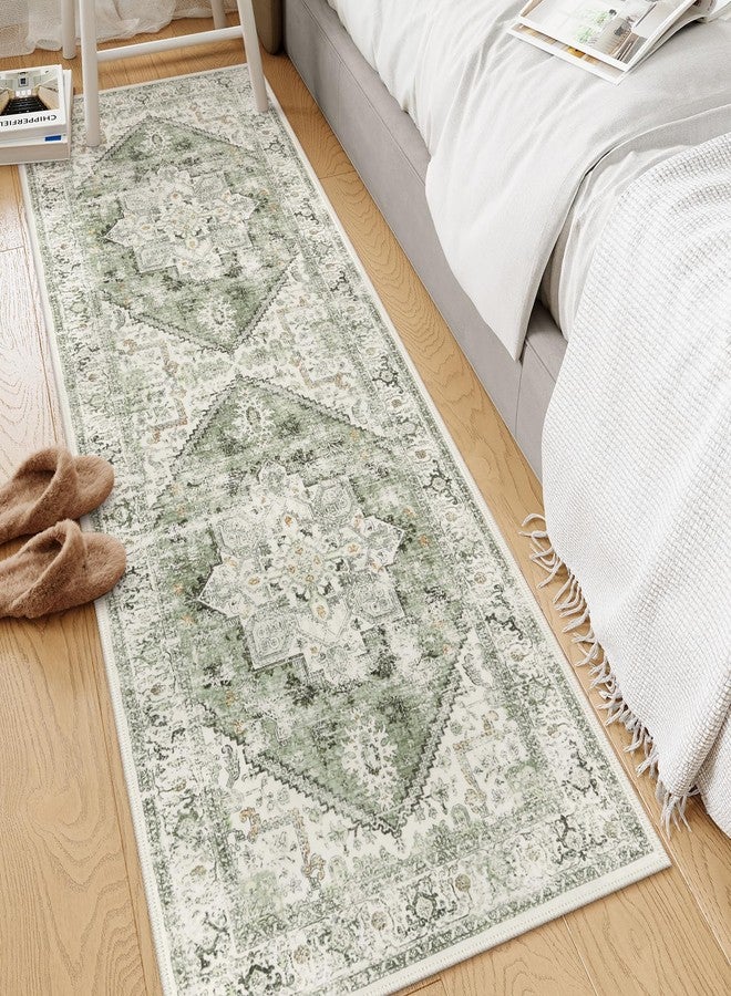 LIVEBOX Washable Runner 2x6 - Vintage Tribal Kitchen Rug, Long Entryway, Low-Pile for Bedroom, Non-Skid Soft Carpet Throw for Bathroom Laundry Room Hallway Sage - Image 4