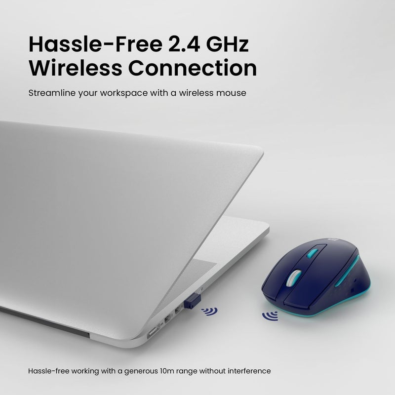 Portronics فأرة تواد 32 اللاسلكية مع 6 أزرار، اتصال 2.4 جيجاهرتز، نطاق عمل 10م، تصميم مريح، DPI بصري قابل للتعديل، توفير الطاقة التلقائي، للابتوب والكمبيوتر الشخصي (أزرق) - Image 2
