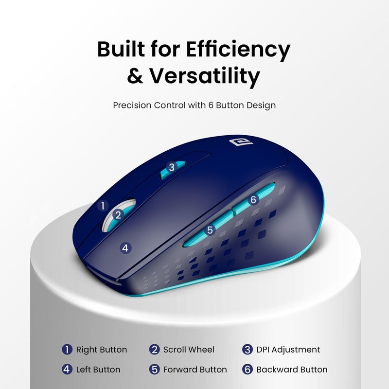 Portronics فأرة تواد 32 اللاسلكية مع 6 أزرار، اتصال 2.4 جيجاهرتز، نطاق عمل 10م، تصميم مريح، DPI بصري قابل للتعديل، توفير الطاقة التلقائي، للابتوب والكمبيوتر الشخصي (أزرق) - Image 3