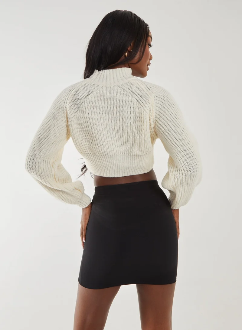 Pink Vanilla High Neck Knitted Crop Jumper