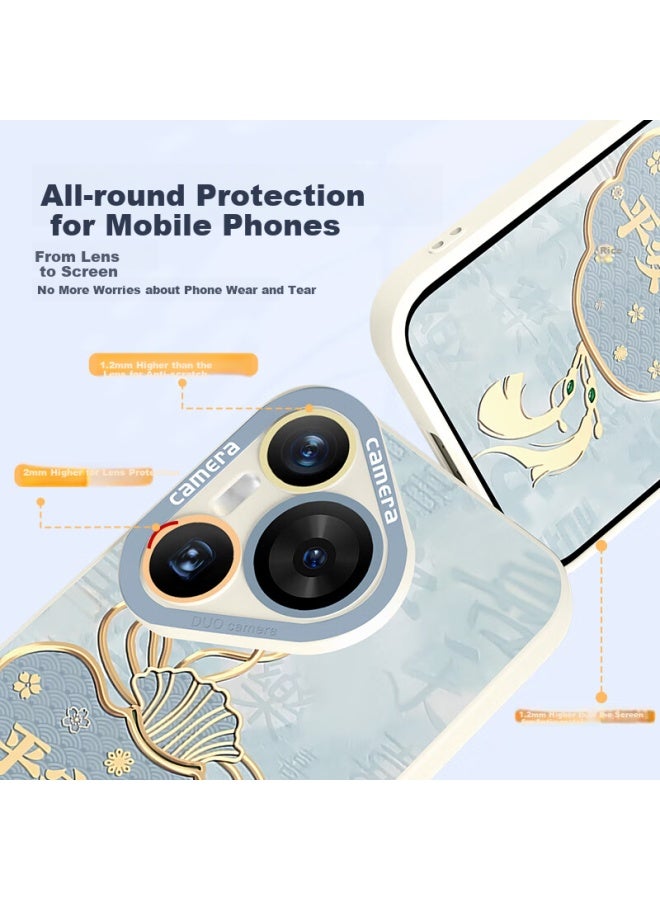 Xp Huawei Pura70pro Phone Case Lens Full Coverage P70pro+ Soft Heat Dissipation Silicone National Trend Men And Women High-end Anti-fall With Hanging Rope - Antique White Everything Goes Smoothly - Image 2