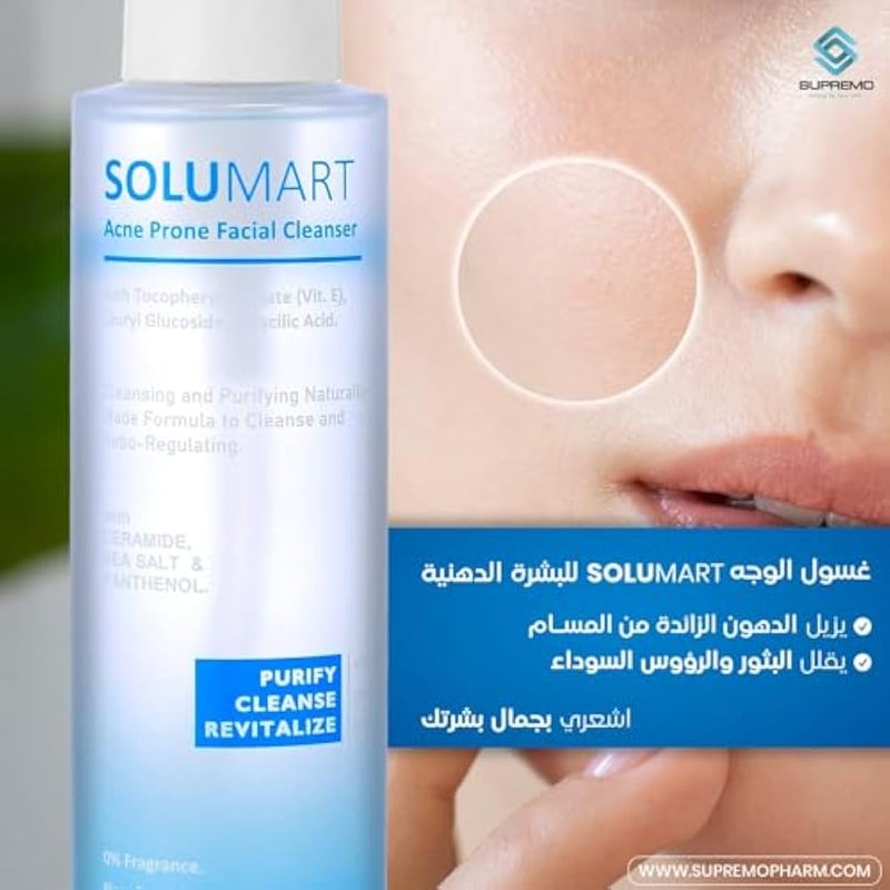 SOLUMART Acne Facial Cleanser | Clear & Control Blemish-Prone Skin | Gentle Exfoliation, Reduces Redness | 150ml - Image 1