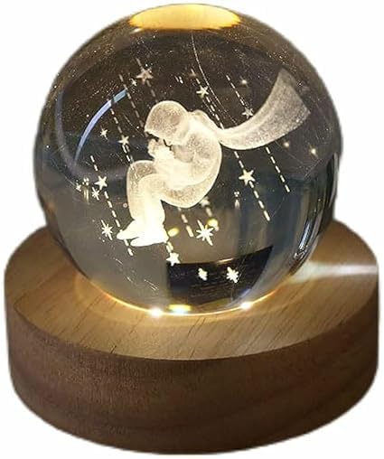 XERGY 3D Galaxy Crystal Ball Night Light, LED Solar System Crystal Ball Night Light with Wooden Base (Star Prince) - Image 2