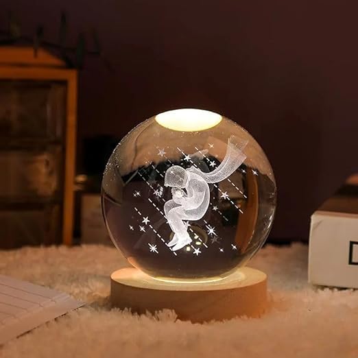 XERGY 3D Galaxy Crystal Ball Night Light, LED Solar System Crystal Ball Night Light with Wooden Base (Star Prince) - Image 4