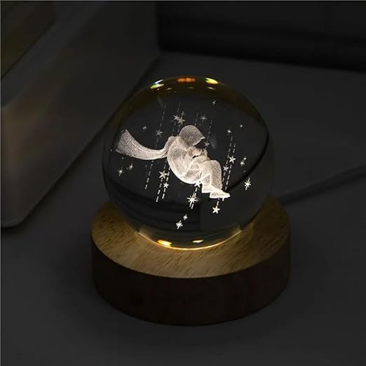 XERGY 3D Galaxy Crystal Ball Night Light, LED Solar System Crystal Ball Night Light with Wooden Base (Star Prince) - Image 1