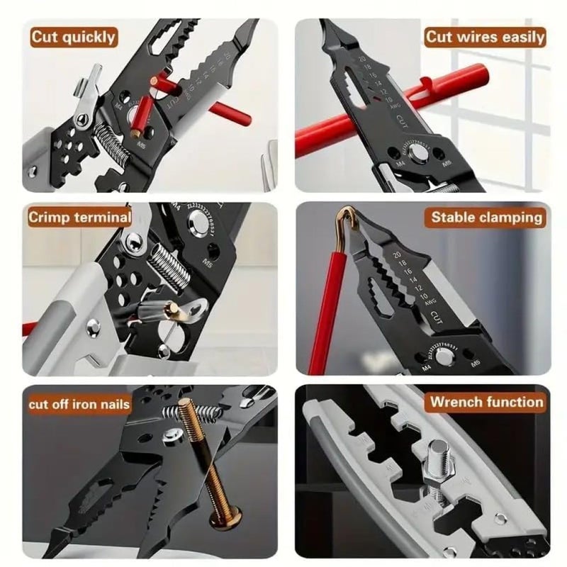 ASTEROID MultiFunction Wire Stripper Pliers Crimping Tool with SpringLoaded Handle Black and Silver - Image 3