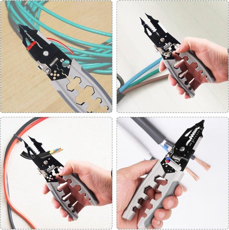 ASTEROID MultiFunction Wire Stripper Pliers Crimping Tool with SpringLoaded Handle Black and Silver - Image 4