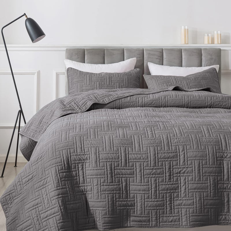 R.SHARE California Oversized Quilt King Size Bedding Sets with Pillow Shams, Dark Grey Lightweight Bedspread Coverlet, Cal Super Quilted Blanket Thin Comforter Bed Cover for All Season, 118x106 inches  - Image 1