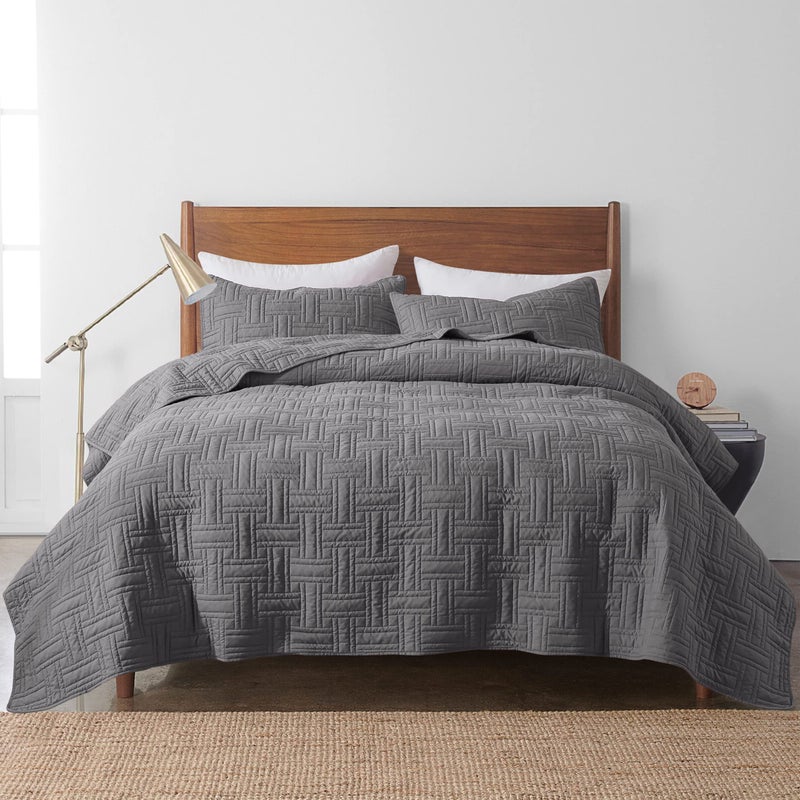 R.SHARE California Oversized Quilt King Size Bedding Sets with Pillow Shams, Dark Grey Lightweight Bedspread Coverlet, Cal Super Quilted Blanket Thin Comforter Bed Cover for All Season, 118x106 inches  - Image 2