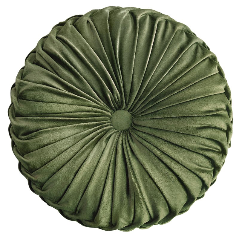 Teieas Round Throw Pillow Velvet Home Decoration Pleated Round Pillow Cushion for Couch Chair Bed Car Olive - Image 2
