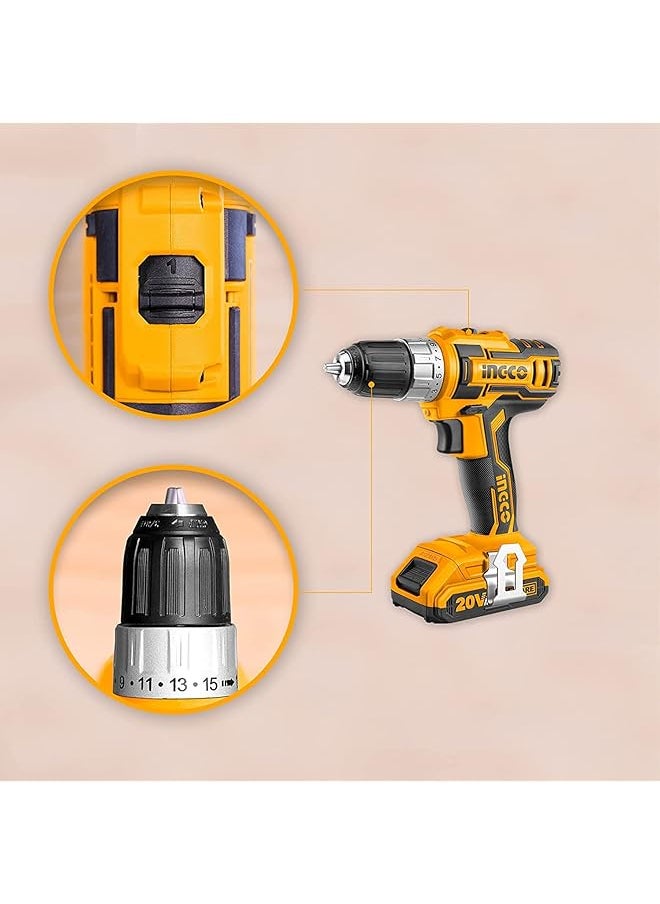 INGCO Cdli2002 20 Volt Lithium Ion Cordless Drill Set  - Image 3