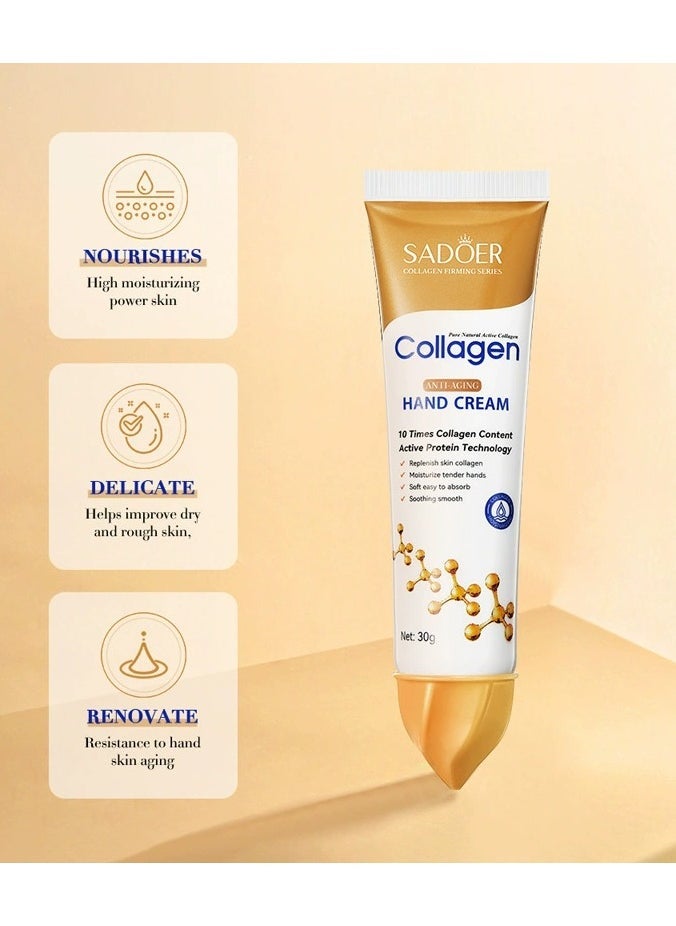 SADOER 2-PACKS Collagen Anti Wrinkle Hand Cream, Nourishing Whitening Moisturizing Skin Care Cream, Fast Absorbing Anti Ageing Hand Cream, Smooth And Soft Skin Crack Repair Cream To Remove Wrinkles Darkness 30g*2 - Image 4