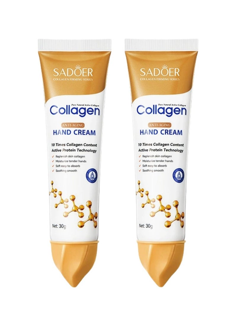 SADOER 2-PACKS Collagen Anti Wrinkle Hand Cream, Nourishing Whitening Moisturizing Skin Care Cream, Fast Absorbing Anti Ageing Hand Cream, Smooth And Soft Skin Crack Repair Cream To Remove Wrinkles Darkness 30g*2 - Image 1