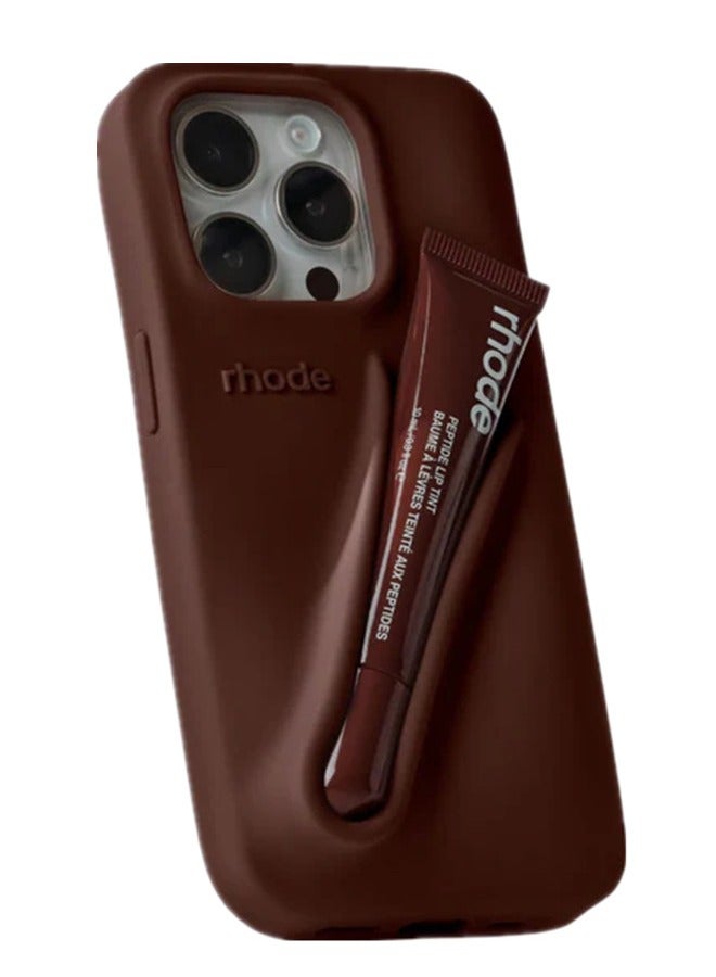 Rhode iPhone 14 Plus Silicone Lip Holder for Cell Phone, Lip Gloss Adhesive Sleeve for Phone, Lip Holder Stick-on Phone Case, Back Stick On Holder for Rhode iPhone 14 Plus Phones Case（Espresso） - Image 1