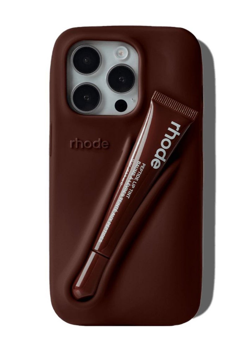 Rhode iPhone 14 Plus Silicone Lip Holder for Cell Phone, Lip Gloss Adhesive Sleeve for Phone, Lip Holder Stick-on Phone Case, Back Stick On Holder for Rhode iPhone 14 Plus Phones Case（Espresso） - Image 2