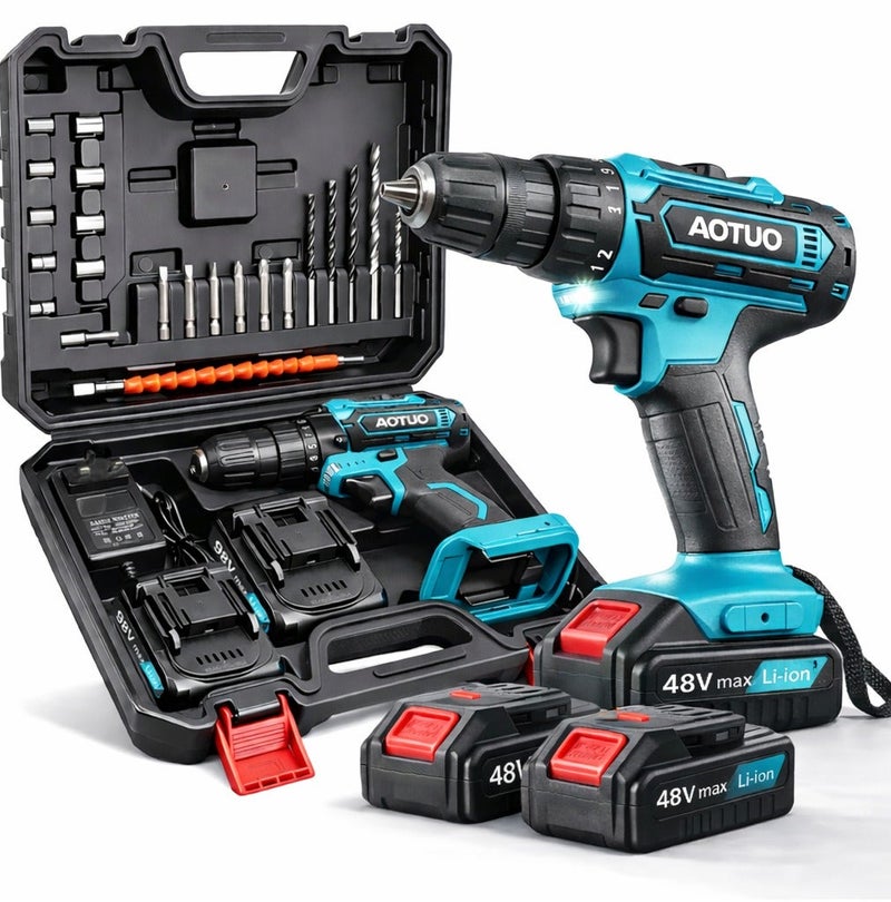 AOTUO 48V Cordless Drill with Two Batteries and Accessories - Image 1