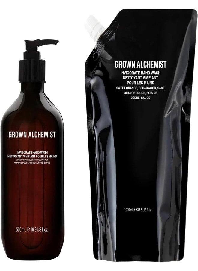 Grown Alchemist Invigorate Hand Wash + Refill Set - Liquid Hand Soap with Aloe, Sweet Orange, Cedarwood & Sage - Gentle, Moisturizing Kitchen & Bathroom Soap, Natural Plant Based Gel Cleanser - Image 1