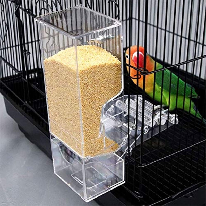 Easy assemble alternatives Pet No Mess Bird Feeder Parrot Integrated Automatic Feeder with Perch Cage Accessories for Budgerigar Canary Cockatiel Finch Parakeet Seed Food Container Extra part combo compatible