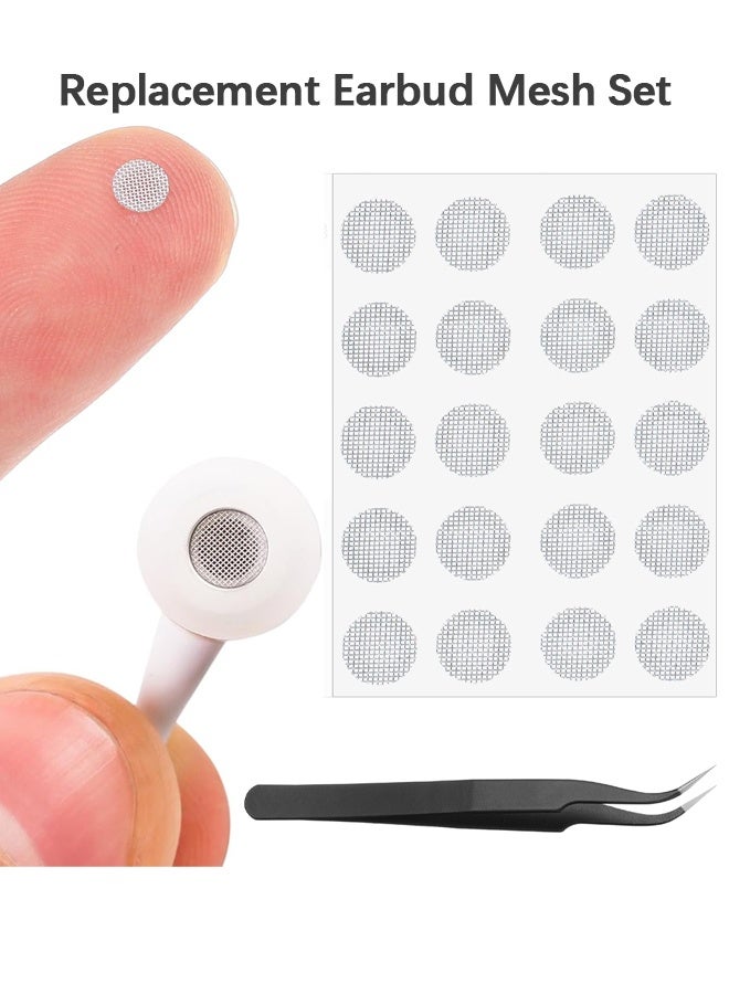 Wffo 20 PCS Earbud Mesh Replacement with Tweezers, 4mm Stainless Steel Earbud Dust Filter Mesh Compatible with Most in-Ear Headphones - Image 1