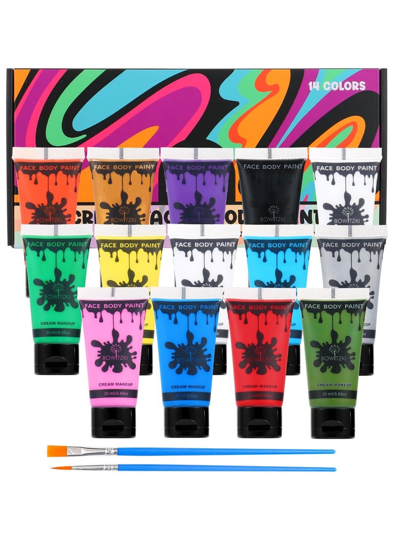 Bowitzki Bowitzki 14 Colors Face Body Paint Set Cream Makeup 20ml Water Based Face Painting Special Effects For Adults Children Kids Halloween Christmas Party Stage Cosplay 0.7OZ Each - Image 1