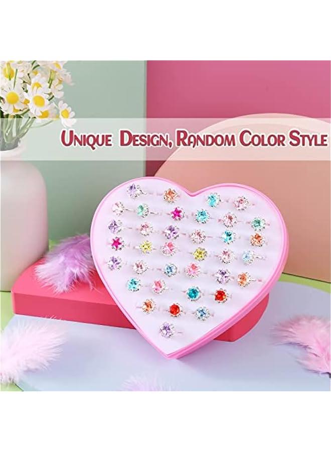 جيليز مجموعة خواتم مزنية باحجار الراين بتصميم احجار كريمة للبنات لعب بنمط طفولي وقابلة للتعديل وبالوان عشوائية للعب التظاهري واللباس ولهدايا عيد ميلاد بعمر 3-12 سنة من ميكنج تيك 36 قطعة للفتيات - Image 2