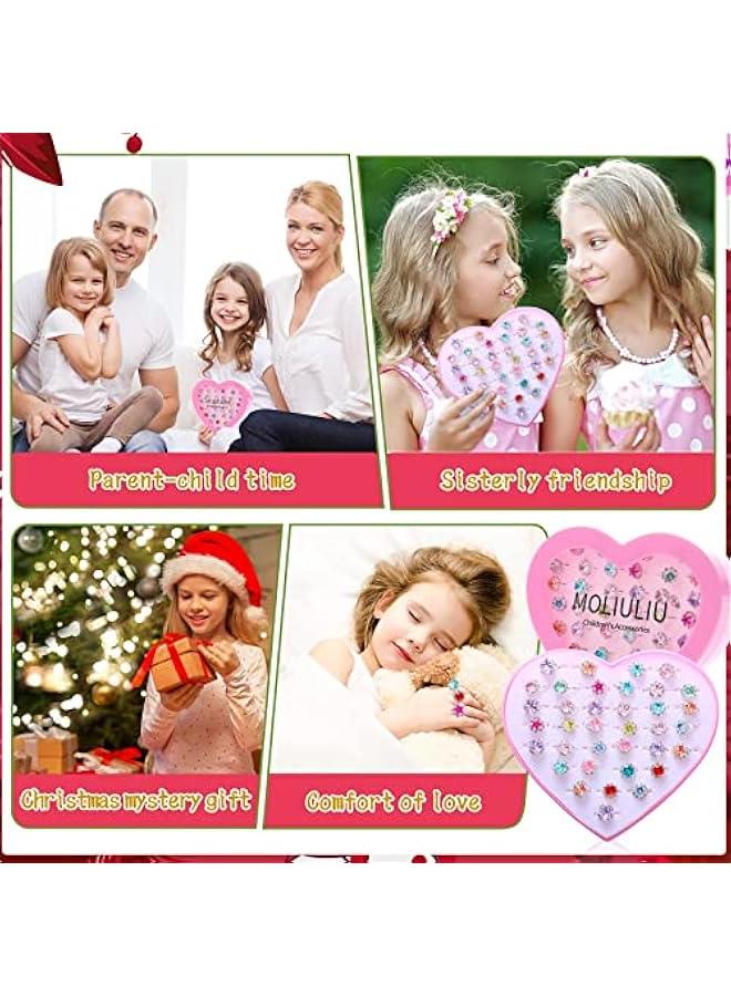 جيليز مجموعة خواتم مزنية باحجار الراين بتصميم احجار كريمة للبنات لعب بنمط طفولي وقابلة للتعديل وبالوان عشوائية للعب التظاهري واللباس ولهدايا عيد ميلاد بعمر 3-12 سنة من ميكنج تيك 36 قطعة للفتيات - Image 4