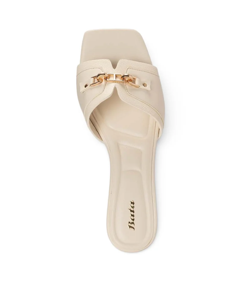 Bata White Decorative Accent Slide Sandals for Women | Best Price UAE