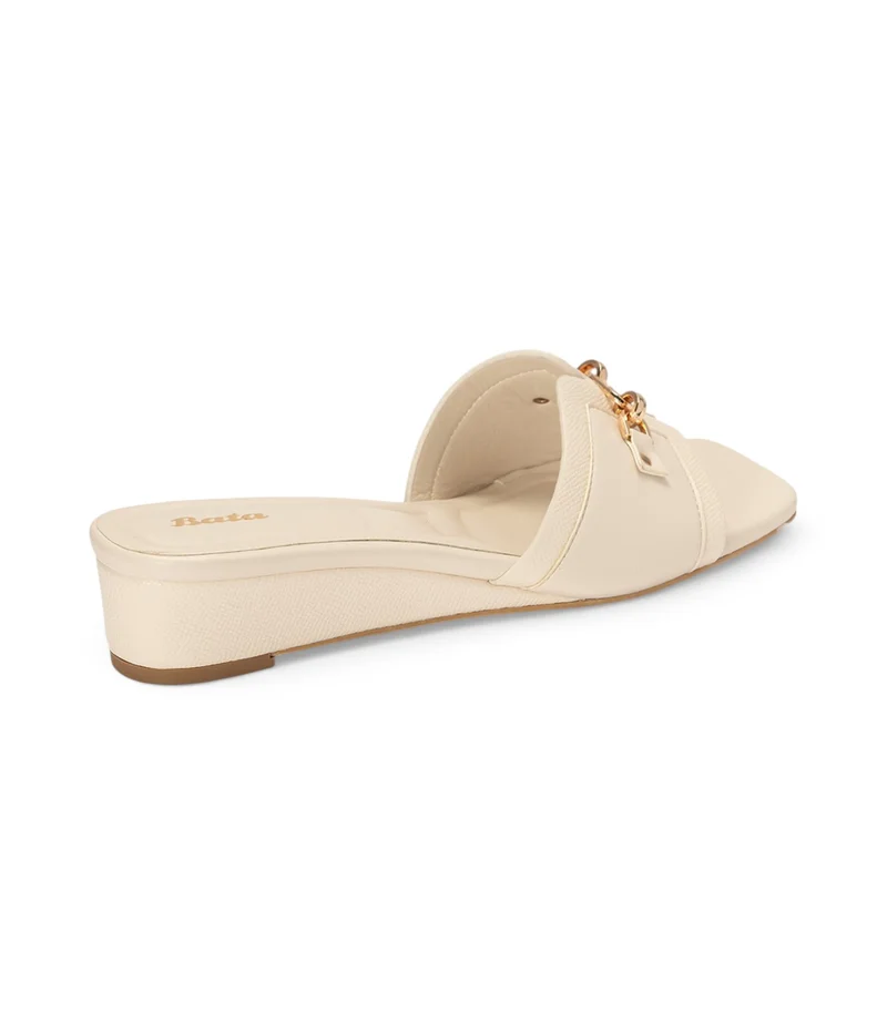 Bata White Decorative Accent Slide Sandals for Women | Best Price UAE