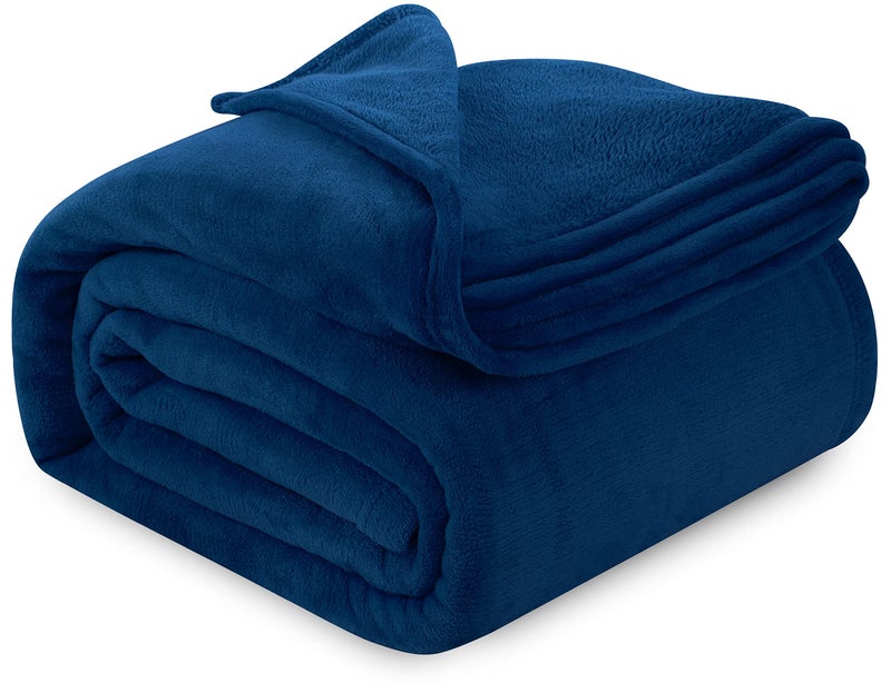 Utopia Bedding Navy Fleece Blanket Queen Size Lightweight Fuzzy Soft Anti-Static Microfiber Bed Blanket (90x90 Inch) - Image 1