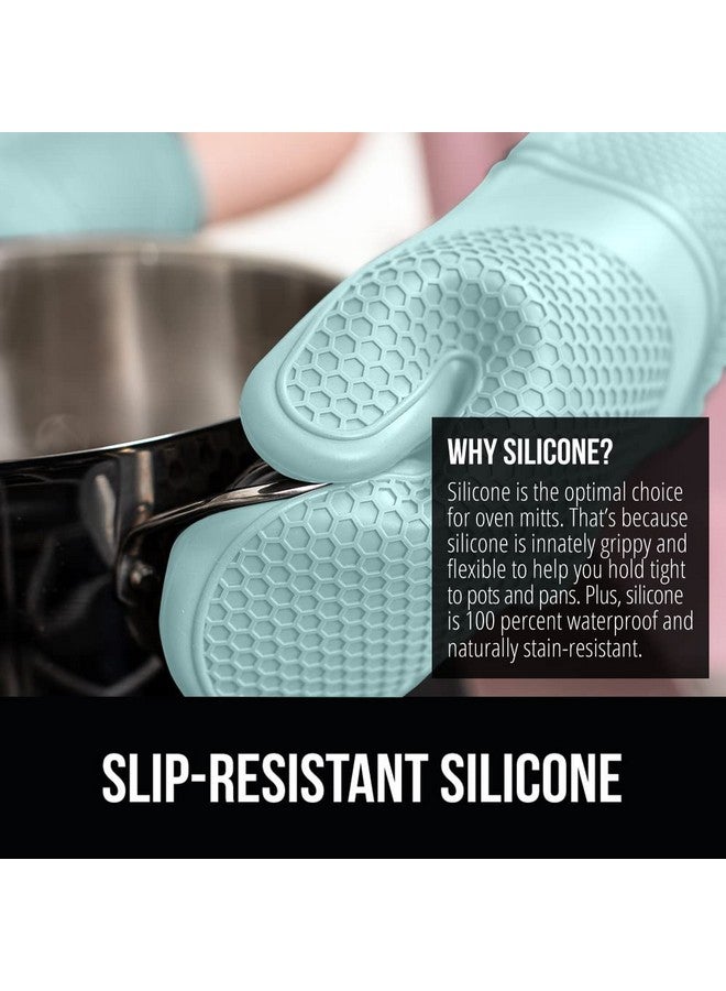 Gorilla Grip GORILLA GRIP BPA-Free Soft SIlicone Oven Mitts and Potholder Set of 4, Heat Resistant Hot Pads, Thick Cotton Lined Cooking Mitt, Long Gloves Protect Hands, Kitchen Waterproof Trivet Mats, 12.5 in Mint  - Image 3