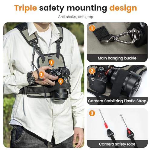 Cwatcun Professional Camera Harness & Vest System - Triple Safety Mount, 10 Accessory Points, Dual Camera Straps & Lightweight Design for Outdoor Photography - Image 3
