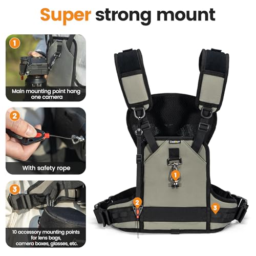 Cwatcun Professional Camera Harness & Vest System - Triple Safety Mount, 10 Accessory Points, Dual Camera Straps & Lightweight Design for Outdoor Photography - Image 2
