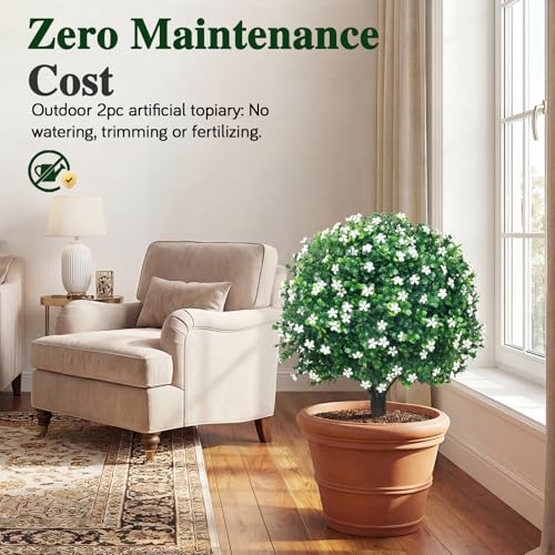 PATIO CHOICE Topiary Trees Artificial Outdoor Boxwood Ball Trees with Ground Spike Set of 2 22" Fake Outdoor Plants Faux Bushes and Shrubs Decorations for Outdoor Indoor Front Porch Garden - Image 4