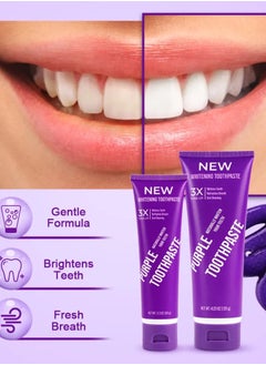GlorySmile 120g Purple Toothpaste Remove Tea Coffee Stains Oral Care 3X Tone Up Teeth Whitening Toothpaste Purple Serum for Yellow Teeth Purple Teeth Whitener Foam Purple Teeth Color Correcting Whitening Gel  - Image 2