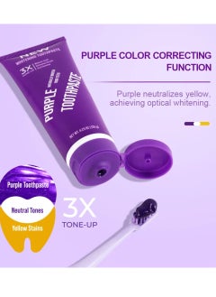 GlorySmile 120g Purple Toothpaste Remove Tea Coffee Stains Oral Care 3X Tone Up Teeth Whitening Toothpaste Purple Serum for Yellow Teeth Purple Teeth Whitener Foam Purple Teeth Color Correcting Whitening Gel  - Image 4