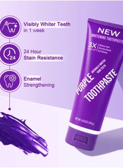 GlorySmile 120g Purple Toothpaste Remove Tea Coffee Stains Oral Care 3X Tone Up Teeth Whitening Toothpaste Purple Serum for Yellow Teeth Purple Teeth Whitener Foam Purple Teeth Color Correcting Whitening Gel  - Image 3