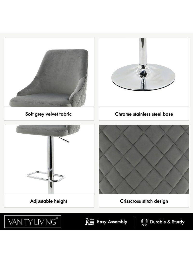 VANITY LIVING Milan Bar Stool in Grey – Padded Seat with Backrest, Chrome Base, Adjustable Height Swivel Chair for Kitchen Island and Bar Counter - Image 4
