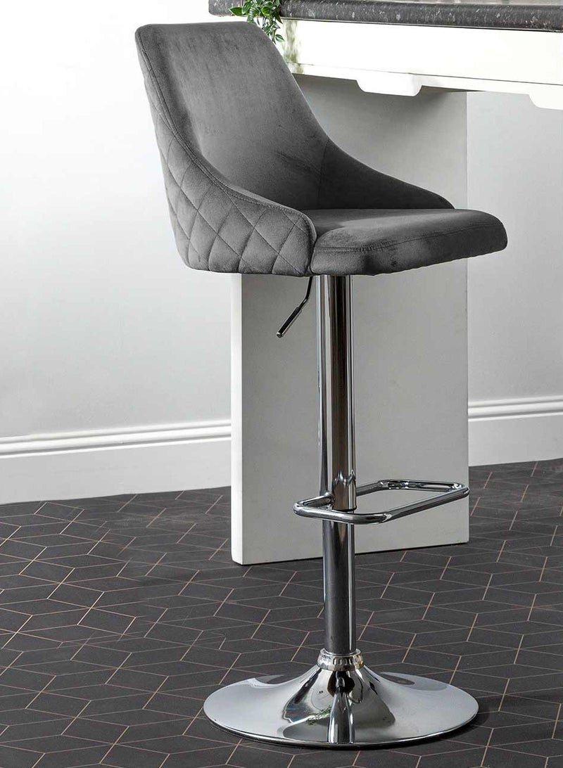 VANITY LIVING Milan Bar Stool in Grey – Padded Seat with Backrest, Chrome Base, Adjustable Height Swivel Chair for Kitchen Island and Bar Counter - Image 1