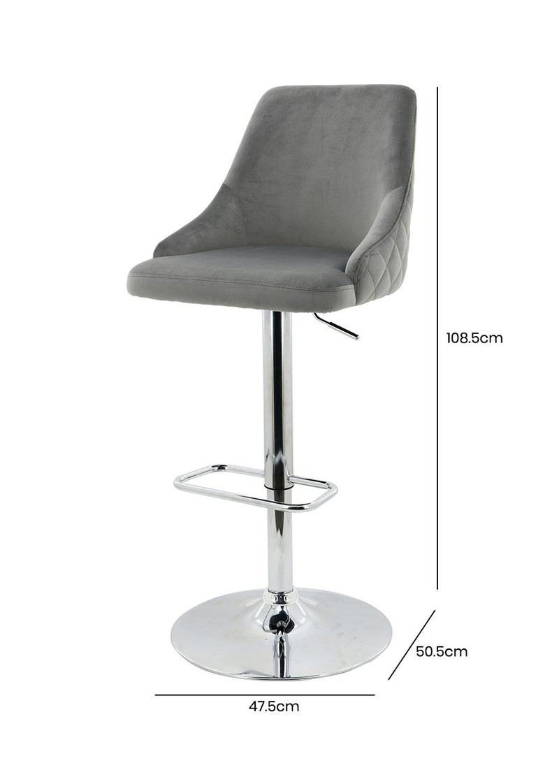 VANITY LIVING Milan Bar Stool in Grey – Padded Seat with Backrest, Chrome Base, Adjustable Height Swivel Chair for Kitchen Island and Bar Counter - Image 3