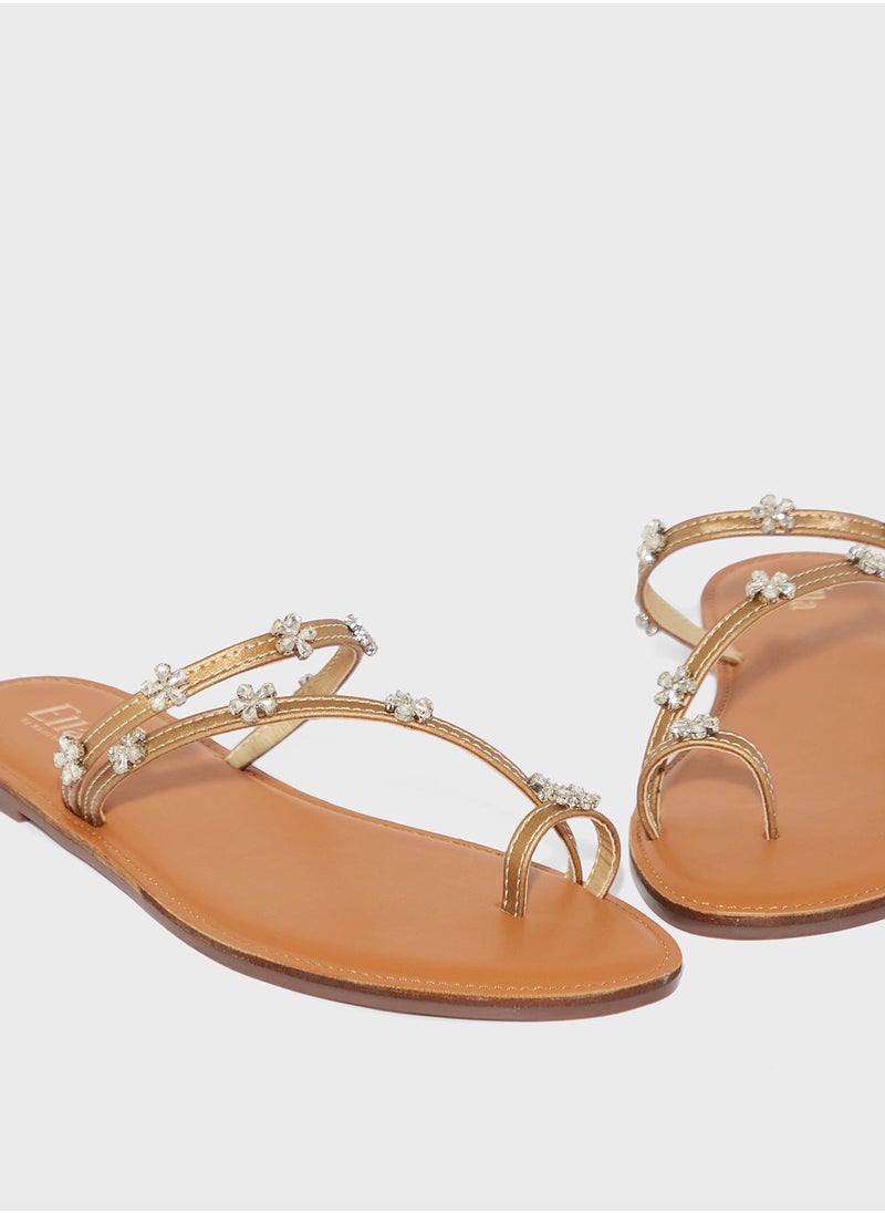 ELLA Toe Post Detail Flat Sandal With Floral Diamante  - Image 4