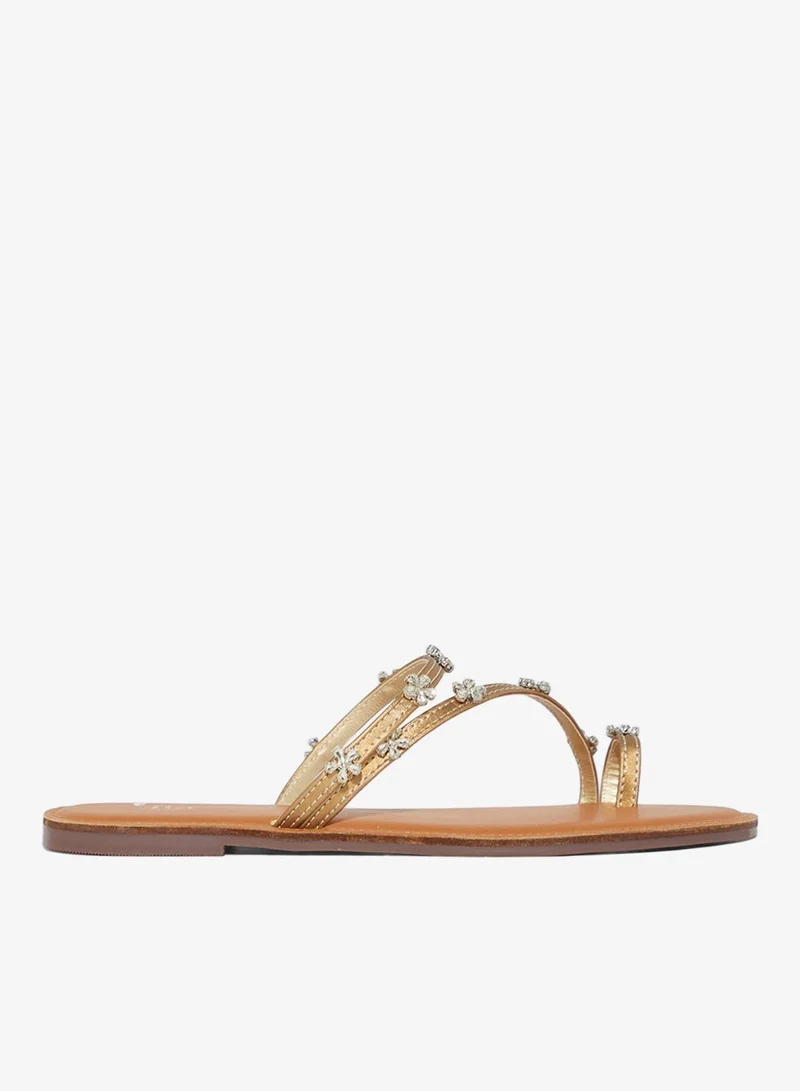 ELLA Toe Post Detail Flat Sandal With Floral Diamante