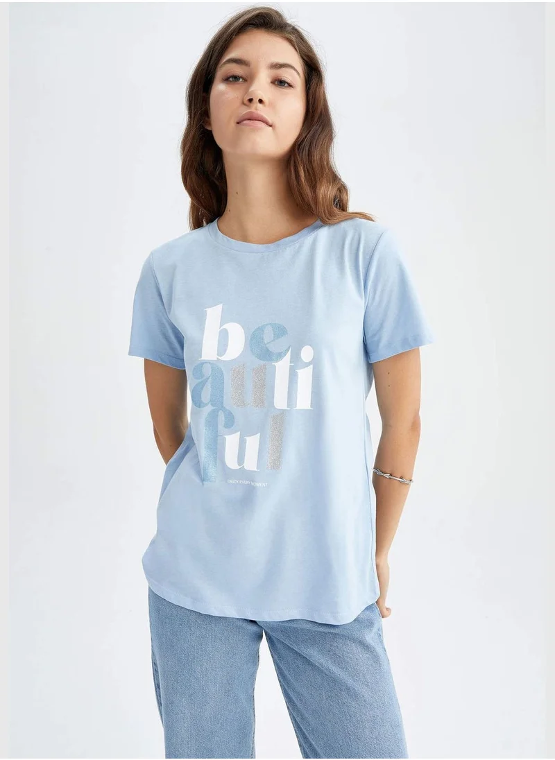 DeFacto Regular Fit Short Sleeve Colour Block Printed T-Shirt