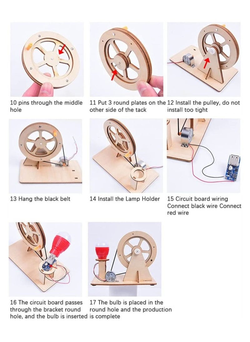 SYOSI Wooden Hand Cranked Generator, Science Kit Manual Generator Toy, Physics Experiment Puzzle Light Bulb, Science Experiments for Kids Age 6-14 - Image 5