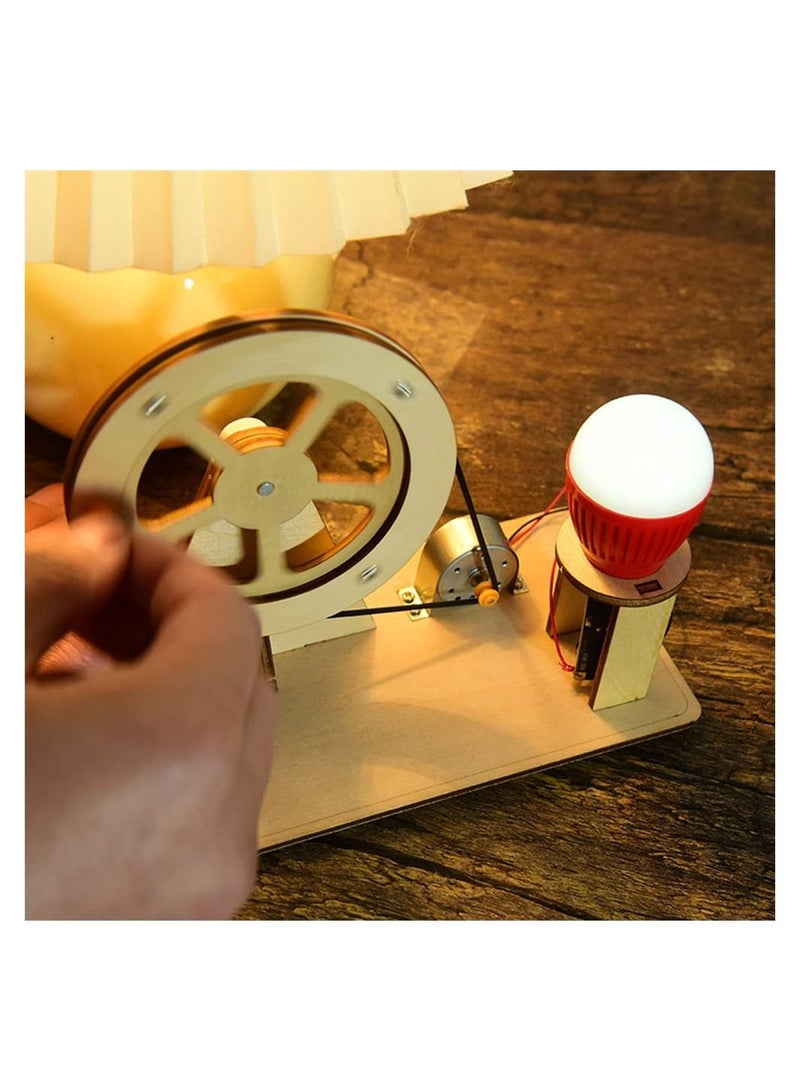 SYOSI Wooden Hand Cranked Generator, Science Kit Manual Generator Toy, Physics Experiment Puzzle Light Bulb, Science Experiments for Kids Age 6-14 - Image 2